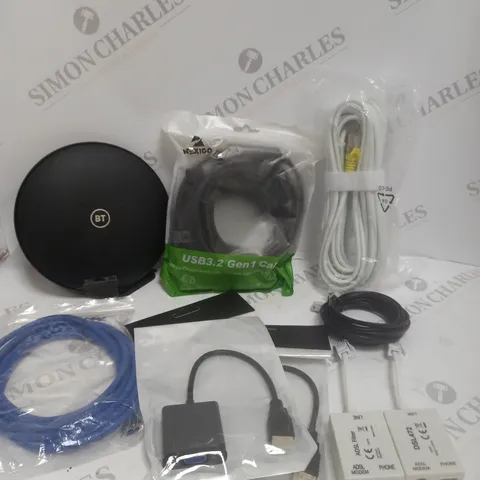 APPROXIMATELY 15 ASSORTED A/V & NETWORKING PRODUCTS TO INCLUDE ETHERNET CABLES, ADSL FILTERS, BT ROUTER ETC 