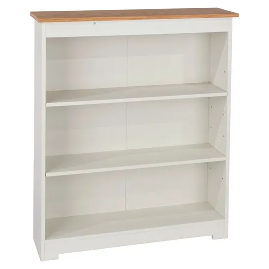 BOXED SOFT WHITE PAINTED 3 SHELF LOW WIDE BOOKCASE