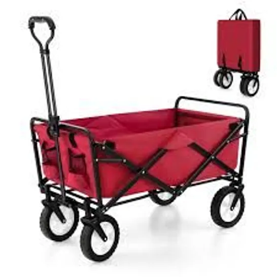 BOXED COSTWAY HEAVY DUTY CAMPING GARDEN CART WITH ADJUSTABLE HANDLE AND DRINK HOLDERS - RED