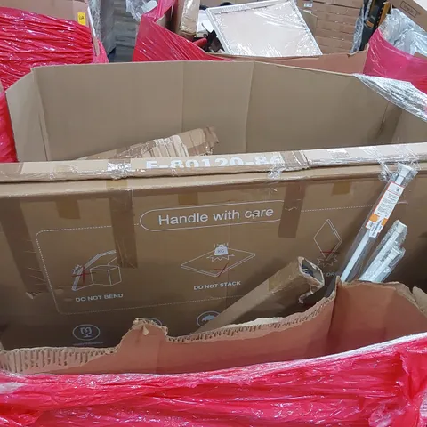 LARGE PALLET OF ASSORTED HOUSEHOLD PRODUCTS TO INCLUDE; CURTAIN RAIL, MOBILE BOARD, SCELTO PARASOL AND PAN SET