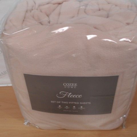 COZEE HOME SET OF TWO FLEECE DEEP FITTED SHEETS - DOUBLE, ROSE SMOKE 