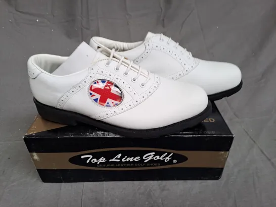 BOX OF APPROXIMATLY 8 WHITE AND WHITE TOP LINE GOLF SHOES IN VARIOUS SIZE 