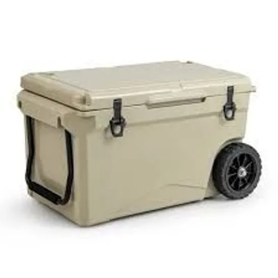 BOXED COSTWASY 75 QT PORTABLE COOLER ROTO MOLDED ICE CHEST INSULATED 5-7 DAYS WITH WHEELS HANDLE - TAN