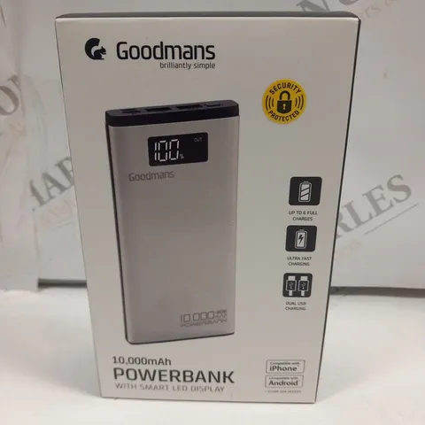 BOXED GOODMANS 10,000MAH POWER BANK WITH SMART LED DISPLAY