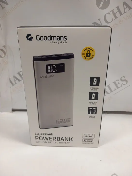 BOXED GOODMANS 10,000MAH POWER BANK WITH SMART LED DISPLAY