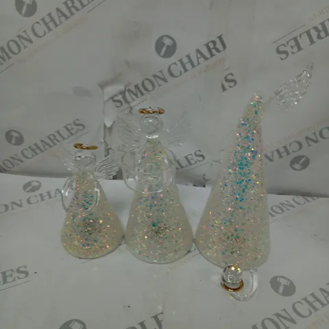 BOXED HOME REFLECTIONS SET OF 3 PRE-LIT GLASS ANGEL CANDLE HOLDERS