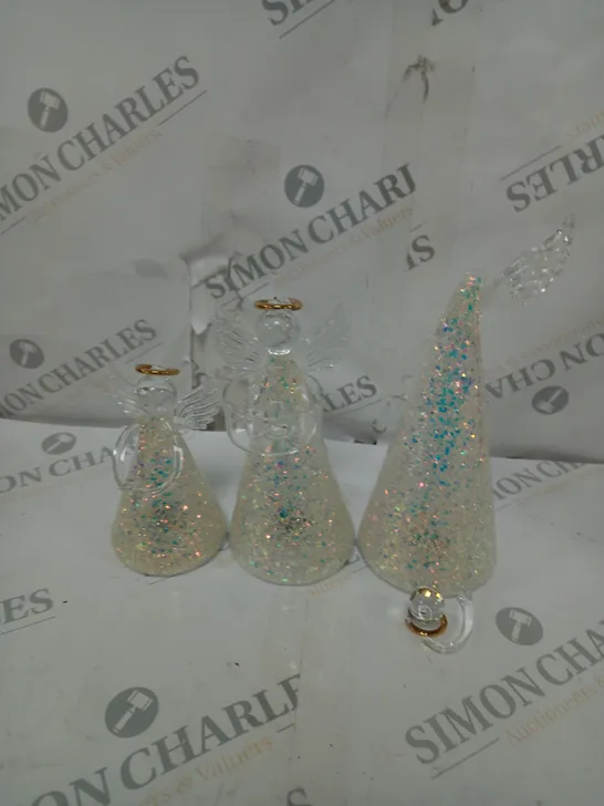 BOXED HOME REFLECTIONS SET OF 3 PRE-LIT GLASS ANGEL CANDLE HOLDERS