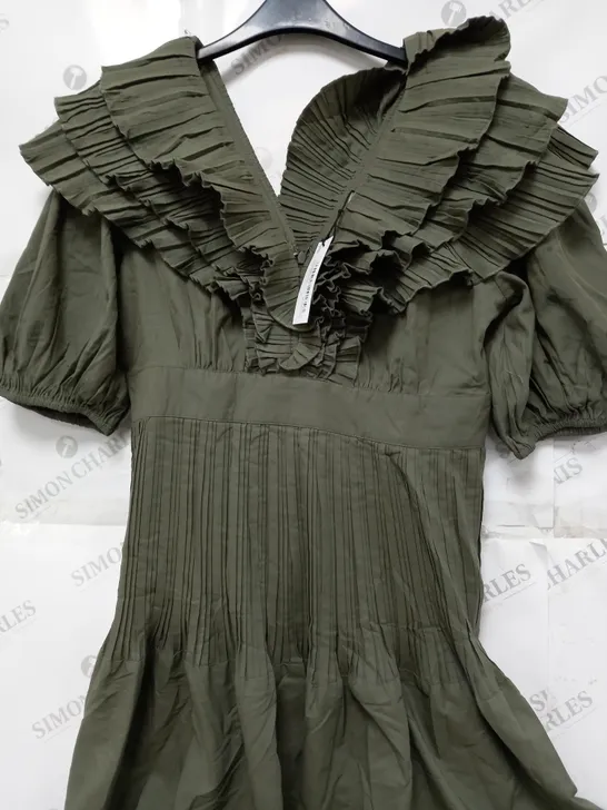 DOROTHY PERKINS TIERED PLEATED MIDI DRESS IN KHAKI - SIZE 12