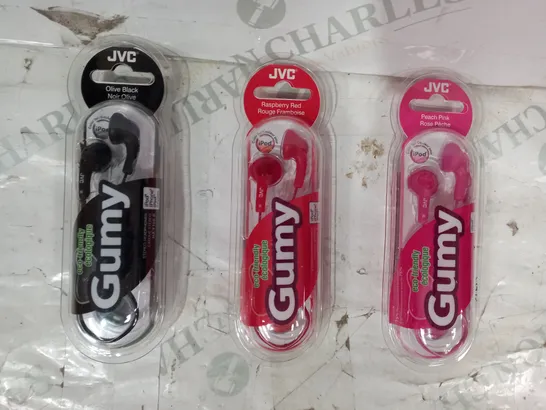 BOX OF APPROXIMATELY 20 ASSORTED JVC GUMY STEREO HEADPHONES IN VARIOUS COLOURS