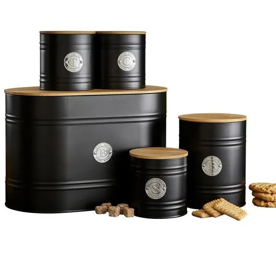 BOXED NEO SCANDIAVIAN 5 PIECE KITCHEN CANNISTER SET- BLACK (1 BOX)