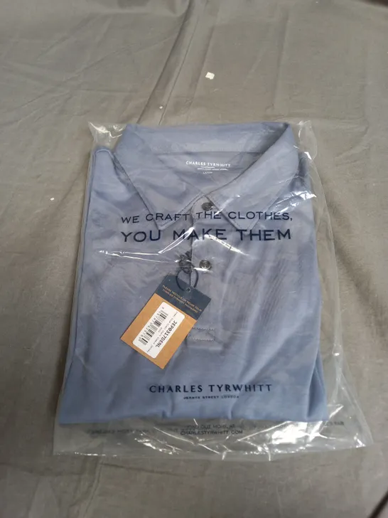 SEALED CHARLES TYRWHITT STEEL BLUE PLAIN SHORT SLEEVE JERSEY POLO - LARGE