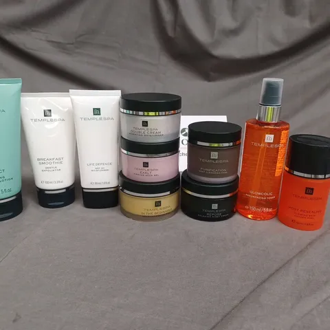 LOT OF 10 TEMPLESPA SKIN CARE PRODUCTS TO INCLUDE TONER, CLEANSING LOTION AND CREAMS