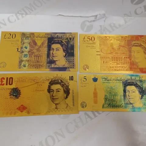 SET OF 24K FOIL GOLD BANK NOTES - £5, £10, £20 AND £50