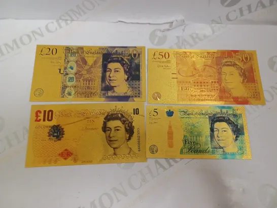 SET OF 24K FOIL GOLD BANK NOTES - £5, £10, £20 AND £50