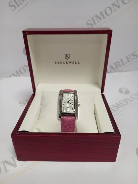 LADIES STOCKWELL WATCH – TEXTURED DIAL WITH SUB DIAL MINUTE HAND – PINK LEATHER STRAP 