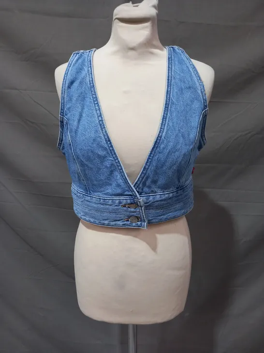 LEVI'S RAINE SLIM CROPPED FIT DENIM CROP TOP IN BLUE SIZE SMALL