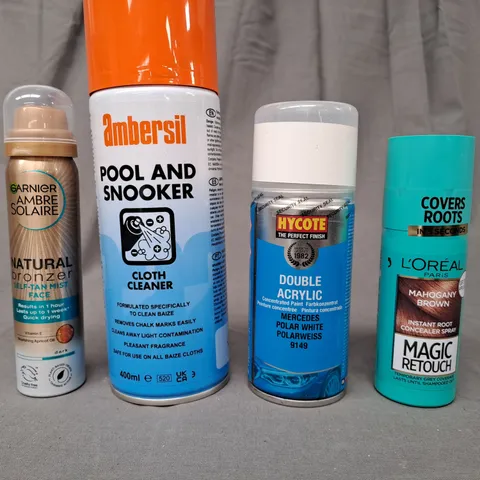 APPROXIMATELY 10 ASSORTED AEROSOL ITEMS IN INCLUDE CLOTH CLEANER, SPRAY PAINT, CONCEALER SPRAY, ETC - COLLECTION ONLY