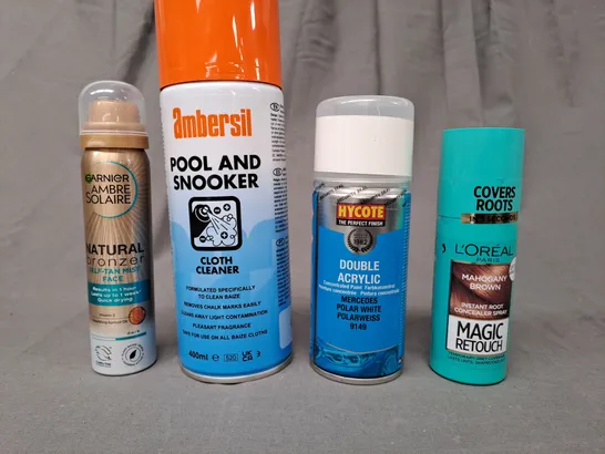 APPROXIMATELY 10 ASSORTED AEROSOL ITEMS IN INCLUDE CLOTH CLEANER, SPRAY PAINT, CONCEALER SPRAY, ETC - COLLECTION ONLY