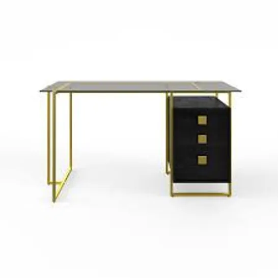 BOXED ALPHASON ATHERTON BLACK AND GOLD HOME OFFICE DESK (2 BOXES)