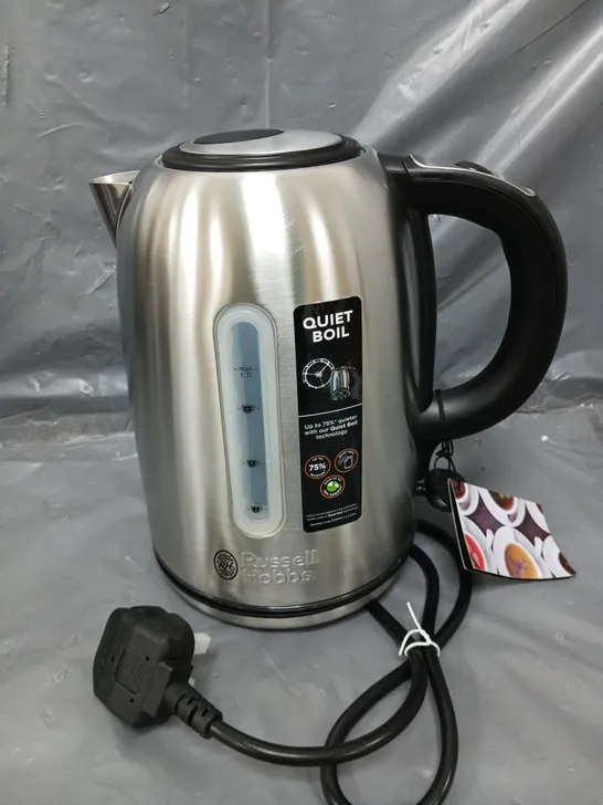 BOXED RUSSELL HOBBS QUIET BOIL STAINLESS STEEL KETTLE