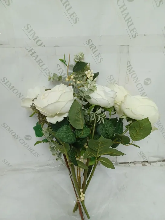 BOXED FAUX FLOWER ARRANGEMENT WHITE WITH VASE AND PEONY FLOWER AND ROOM SCENT