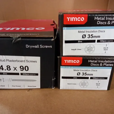 LOT OF TIMCO FIXINGS INCLUDES DRYWALL SCREWS AND METAL INSULATION DISCS