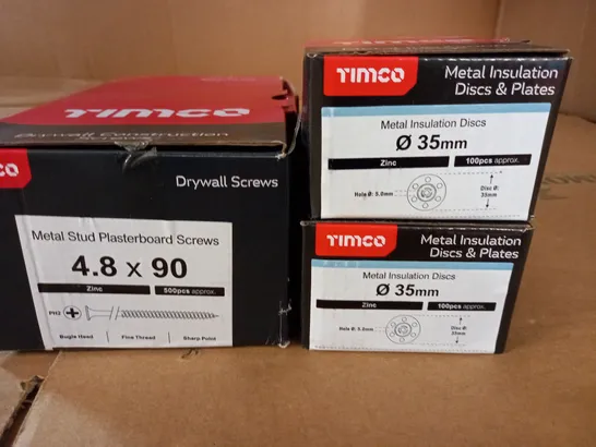 LOT OF TIMCO FIXINGS INCLUDES DRYWALL SCREWS AND METAL INSULATION DISCS