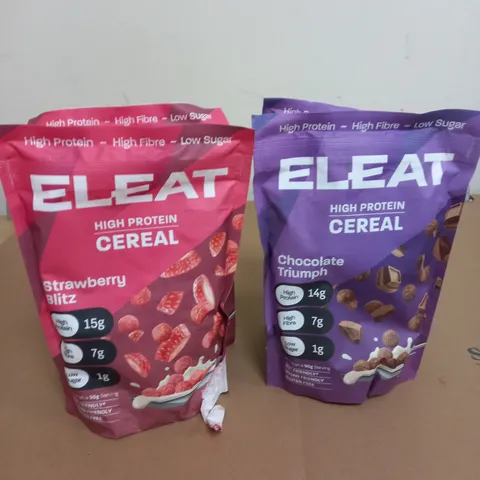 LOT OF 4 ELEAT HIGH PROTEIN CEREAL 2 X CHOCOLATE TRIUMPH AND 2 X STRAWBERRY BLITZ 250G