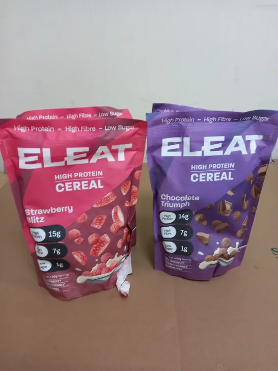 LOT OF 4 ELEAT HIGH PROTEIN CEREAL 2 X CHOCOLATE TRIUMPH AND 2 X STRAWBERRY BLITZ 250G