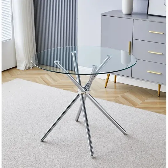 BOXED JIYEON ROUND GLASS TOP METAL BASE DINING TABLE (BOX 2 OF 2 ONLY)