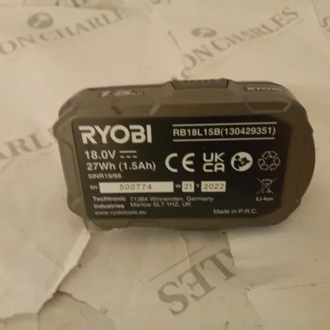 RYOBI 18 VOLT BATTERY PACK FOR POWER TOOLS - MODEL RB18L15B