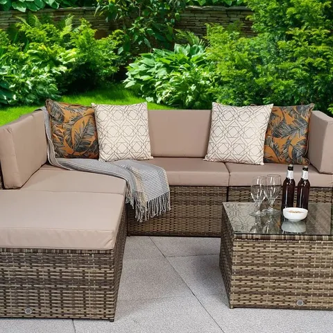 BRAND NEW BOXED ALISON AT HOME MORETON OUTDOOR RATTAN SOFA WITH COFFEE TABLE (2 BOXES)
