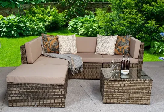 BRAND NEW BOXED ALISON AT HOME MORETON OUTDOOR RATTAN SOFA WITH COFFEE TABLE (2 BOXES)