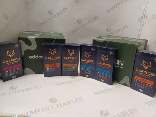 LOT OF APPROXMATELY 8 ITEMS TO INCLUDE 2 BOXES OF 100 NESPRESSO COMPATIBLE PODS, CAFEPOD CRAFT COFFEE DECAF ESPRESSO (10 PODS), CAFEPOD CRAFT COFFEE DAILY GRIND (10 PODS), ETC