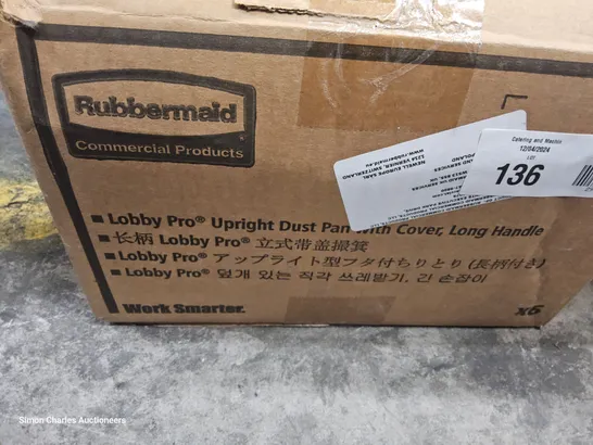 BOX OF RUBBERMAID DUSTPAN & BRUSH PARTS & BOX APPROXIMATELY 500 × 12oz CRAFT LIDS