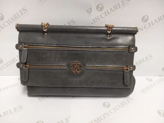 ROBERTO CAVALLI GREY LEATHER CHAIN HANDLE SHOULDER BAG