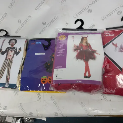 FOUR ASSORTED FANCY DRESS OUTFITS TO INCLUDE;  HOLY CARDINAL, DEVIL, 90'S RAPPER AND SLASHER CLOWN