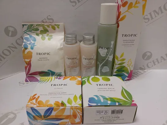 LOT OF APPROX 7 ASSORTED TROPIC PRODUCTS TO INCLUDE BAMBOO FACE CLOTH, FIRMING NIGHT CREAM, SMOOTHING CLEANSER, ETC 