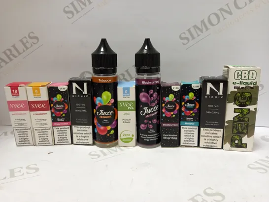 LOT OF APPROX 30 ASSORTED E-CIGARETTE LIQUIDS IN VARIOUS STRENGTHS AND FLAVOURS 