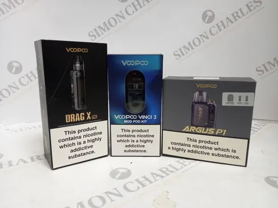 APPROXIMATELY 20 ASSORTED BOXED VAPING PRODUCTS TO INCLUDE VOOPOO DRAG X PRO, VOOPOO VINCI 3 MOD POD KIT, VOOPOO ARGUS P1 ETC. 