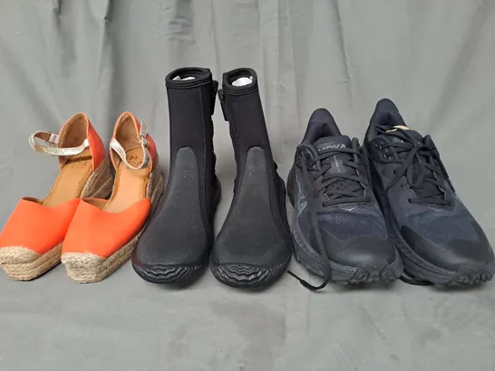 BOX OF APPROXIMATELY 15 ASSORTED PAIRS OF SHOES AND FOOTWEAR ITEMS IN VARIOUS STYLES AND SIZES TO INCLUDE MODA IN PELLE, TWOBAREFEET, HOKA, ETC