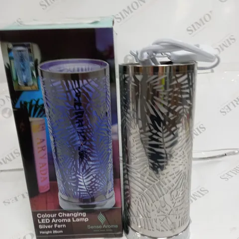 BOXED COLOUR CHANGING LED AROMA LAMP SILVER FERN - 26CM