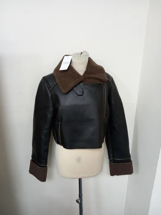 STR SHERPA LINED FAIX LEATHER COAT SIZE S