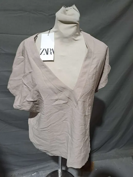 ZARA BEIGE LOW NECK BLOUSE - EUR LARGE