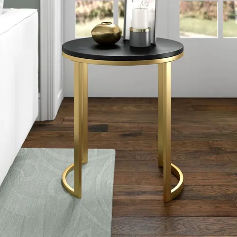 BOXED KAISON END TABLE IN BRASS FINISH WITH BLACK GRAIN FINISH TOP (1 BOX)