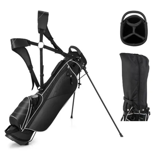 BOXED COSTWAY GOLF STAND CART BAG WITH 4 WAY DIVIDER CARRY ORGANIZER POCKETS - BLACK