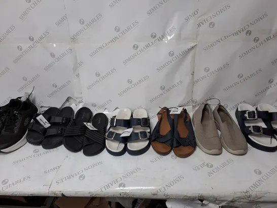 APPROXIMATELY 8 ASSORTED PAIRS OF SHOES TO INCLUDE TRAINERS AND SANDALS IN VARIOUS COLOURS AND SIZES ETC. 