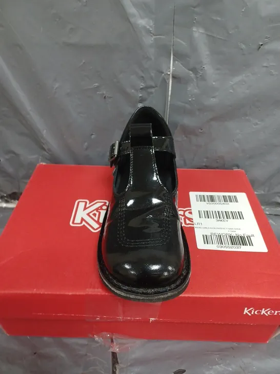 KICKERS GIRLS' KICK PATENT T-BAR SCHOOL SHOES - BLACK - KIDS - SIZE 37