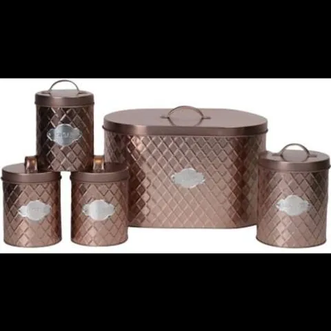 BOXED NEO COPPER EMBOSSED 5 PIECE KITCHEN CANNISTER SET (1 BOX)