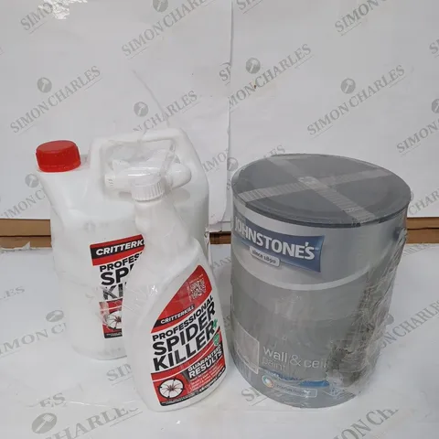 LOT OF 2 ITEMS TO INCLUDE CRITTERKILL PROFESSIONAL SPIDER KILLER - 1L & 5L, JOHNSTONE'S MANHATTAN MATT GREY WALL AND CEILING PAINT - 5L